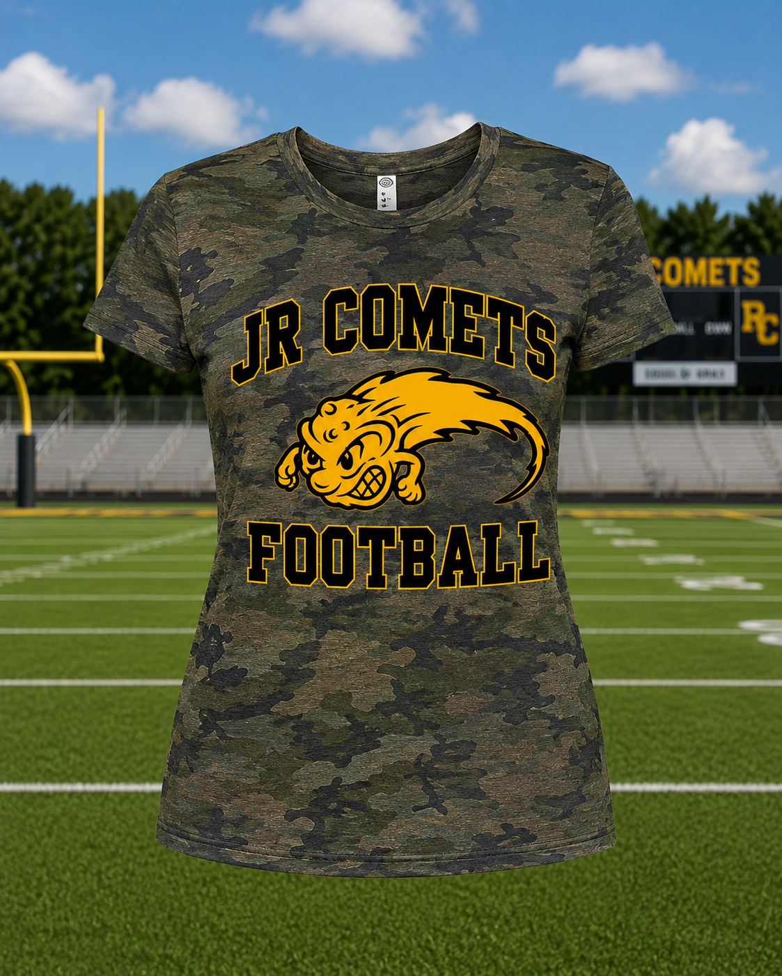 Jr. Comets Football Women’s Camo T-Shirt